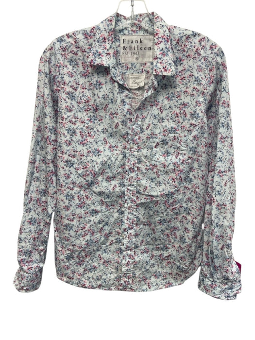 Frank & Eileen Size Small Blue, Pink, Black Cotton Long Sleeve Floral Collar Top Blue, Pink, Black / Small
