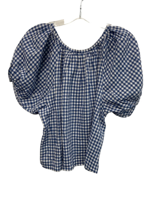 Doen Size XS Blue & White Cotton Blend Short Puff Sleeve Gingham Top Blue & White / XS