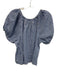Doen Size XS Blue & White Cotton Blend Short Puff Sleeve Gingham Top Blue & White / XS