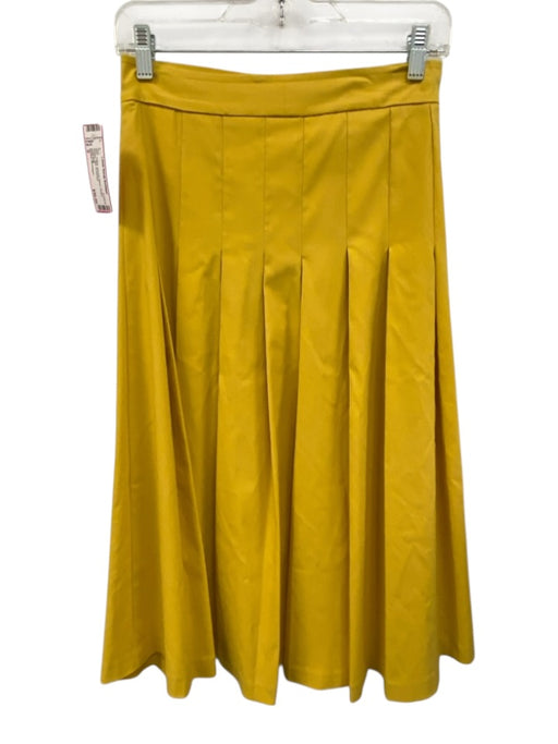 Avenue Montaigne Size 0 Yellow Viscose Blend Stretch Pleated Midi Skirt Yellow / 0