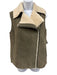 Vince Size XS Olive Green & Cream Lamb Shearling Zip Front Pockets Vest Olive Green & Cream / XS