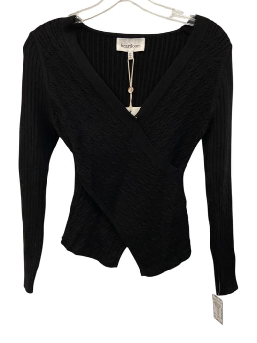 heartloom Size XS Black Viscose Blend Long Sleeve Cable Knit Surplice Sweater Black / XS