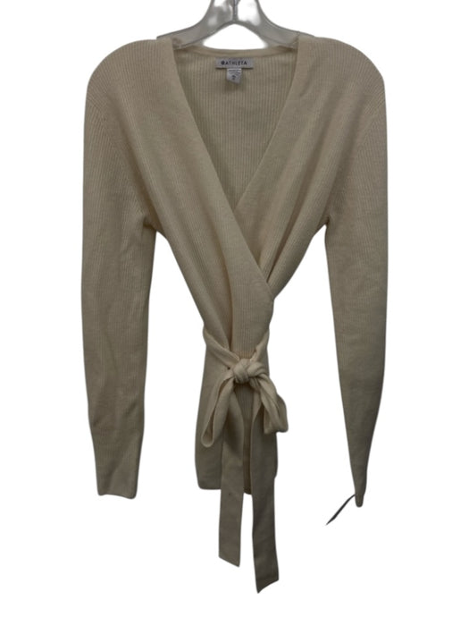 Athleta Size XS Cream White Wool Blend Long Sleeve Ribbed Wrap Sweater Cream White / XS
