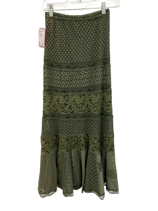 Temptation Positano Size XS Olive Green Cotton Lace Eyelet Elastic Waist Skirt Olive Green / XS