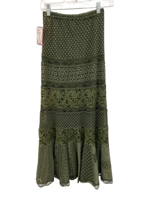 Temptation Positano Size XS Olive Green Cotton Lace Eyelet Elastic Waist Skirt Olive Green / XS