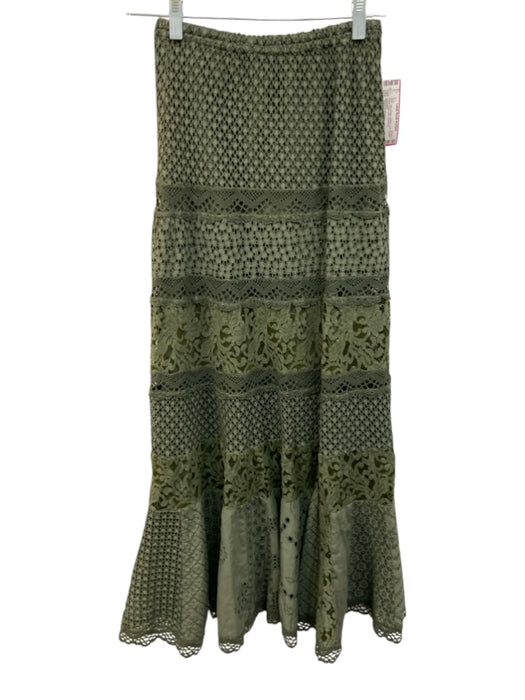 Temptation Positano Size XS Olive Green Cotton Lace Eyelet Elastic Waist Skirt Olive Green / XS