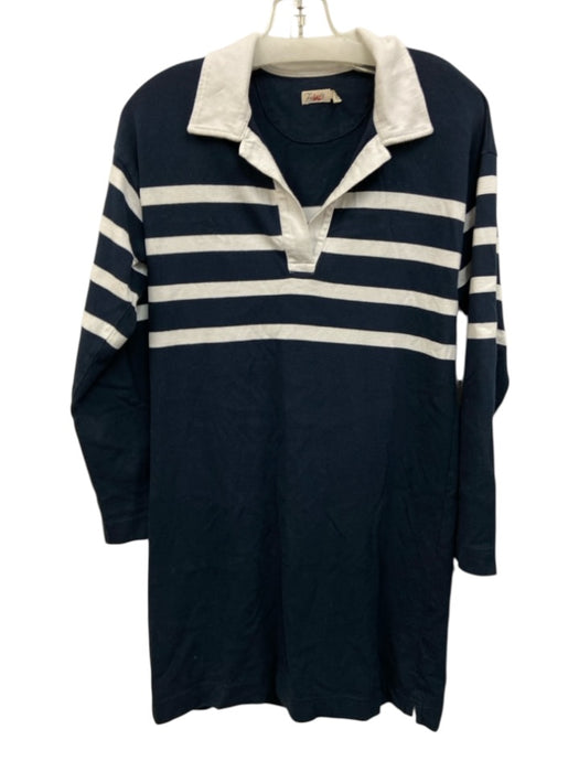 Faherty Size XS Navy Blue & White Cotton Long Sleeve Striped Collar Midi Dress Navy Blue & White / XS