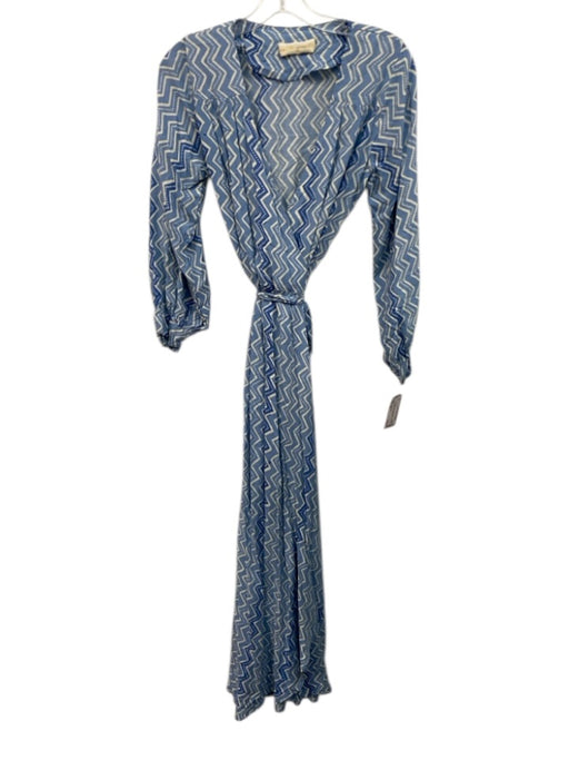 Natalie Martin Size XS Light Blue & Cream Rayon Zig Zag Midi Wrap Dress Light Blue & Cream / XS