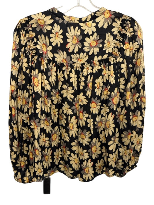 The Great Size 1 Black, Beige & Yellow Viscose Blend Floral 1/2 Button Top Black, Beige & Yellow / 1