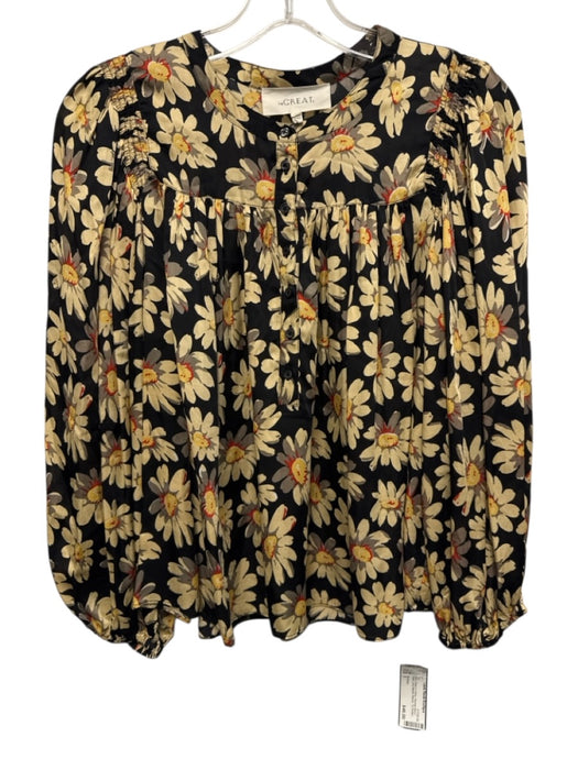 The Great Size 1 Black, Beige & Yellow Viscose Blend Floral 1/2 Button Top Black, Beige & Yellow / 1