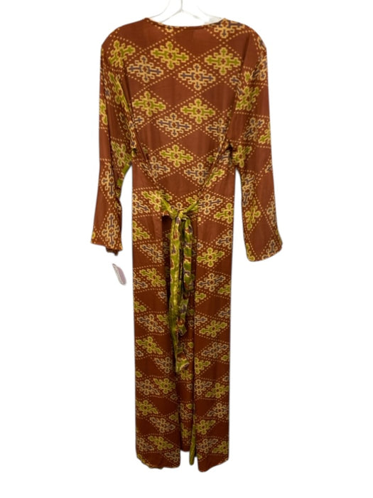 Perry Walker Size S Brown, Green, Blue Silk Blend Front Slit Geometric Dress Brown, Green, Blue / S
