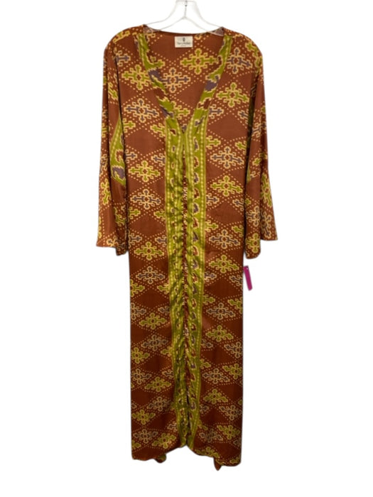 Perry Walker Size S Brown, Green, Blue Silk Blend Front Slit Geometric Dress Brown, Green, Blue / S