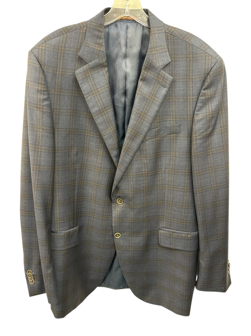 Peter Millar Navy Blue & Brown Wool Plaid 2 Button Men's Blazer Navy Blue & Brown / 44T