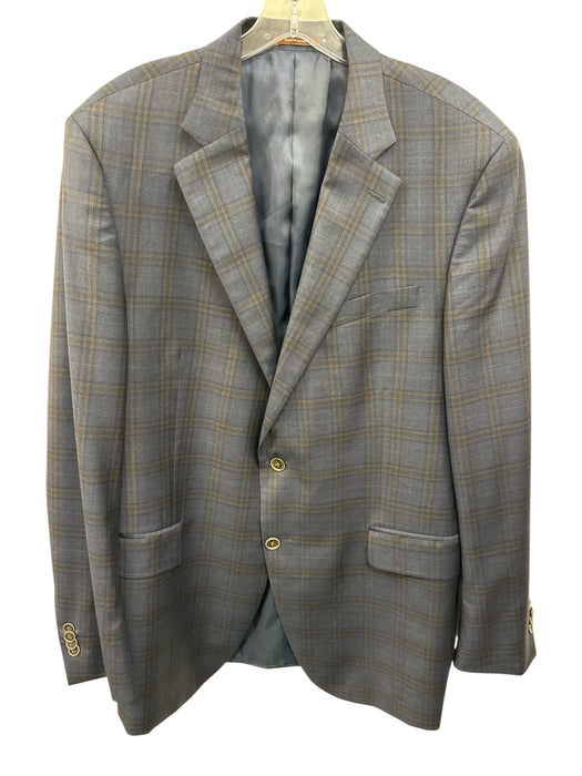 Peter Millar Navy Blue & Brown Wool Plaid 2 Button Men's Blazer Navy Blue & Brown / 44T
