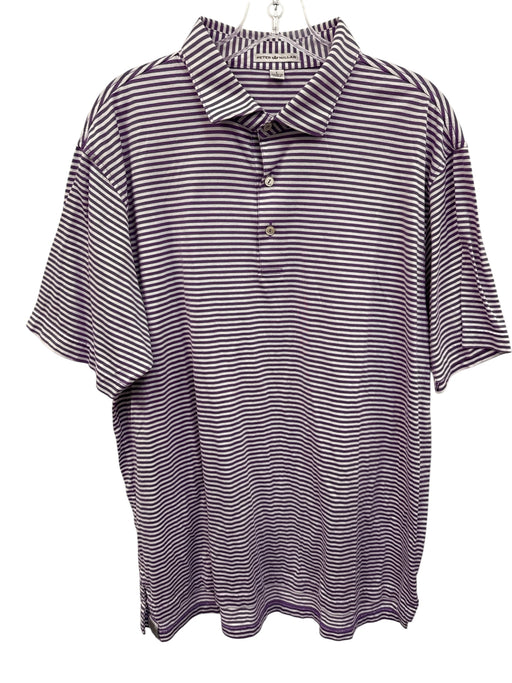 Peter Millar Size L Purple & White Cotton Striped Polo Men's Short Sleeve Purple & White / L