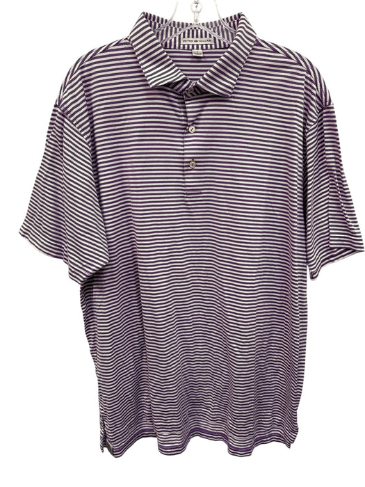 Peter Millar Size L Purple & White Cotton Striped Polo Men's Short Sleeve Purple & White / L