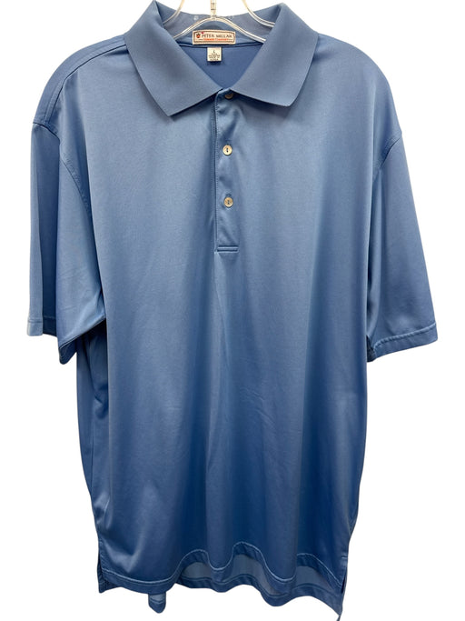 Peter Millar Size L Blue Polyester Solid Polo Men's Short Sleeve Blue / L