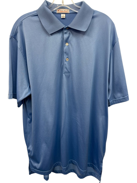 Peter Millar Size L Blue Polyester Solid Polo Men's Short Sleeve Blue / L