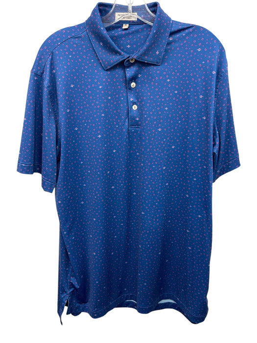 Peter Millar Size L Blue & Pink Polyester All Over Print Polo Men's Short Sleeve Blue & Pink / L