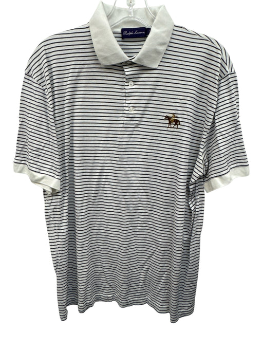 Ralph Lauren Purple Size L White & Blue Cotton Striped Polo Men's Short Sleeve White & Blue / L