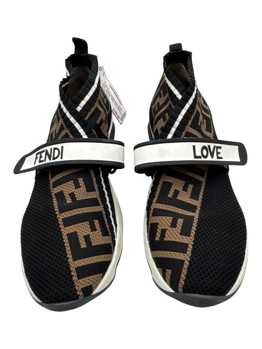 Fendi Shoe Size 40 Black, Brown, White Synthetic Velcro Zucca Monogram Sneakers Black, Brown, White / 40