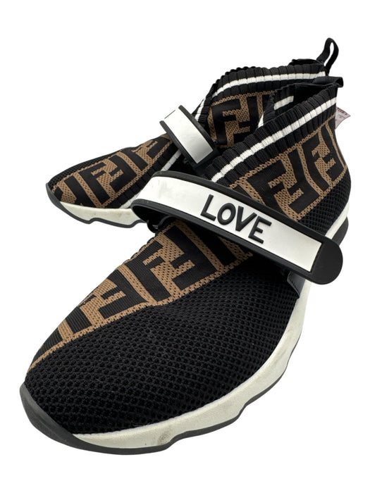 Fendi Shoe Size 40 Black, Brown, White Synthetic Velcro Zucca Monogram Sneakers Black, Brown, White / 40