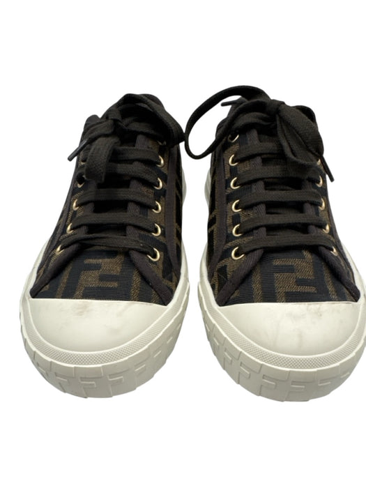 Fendi Shoe Size 9 Brown, White, Tan Canvas & Rubber Lace Up Low Top Sneakers Brown, White, Tan / 9