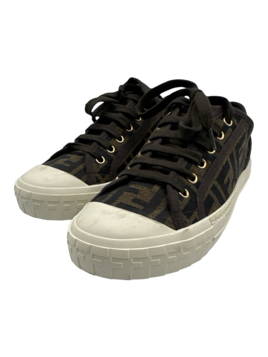 Fendi Shoe Size 9 Brown, White, Tan Canvas & Rubber Lace Up Low Top Sneakers Brown, White, Tan / 9