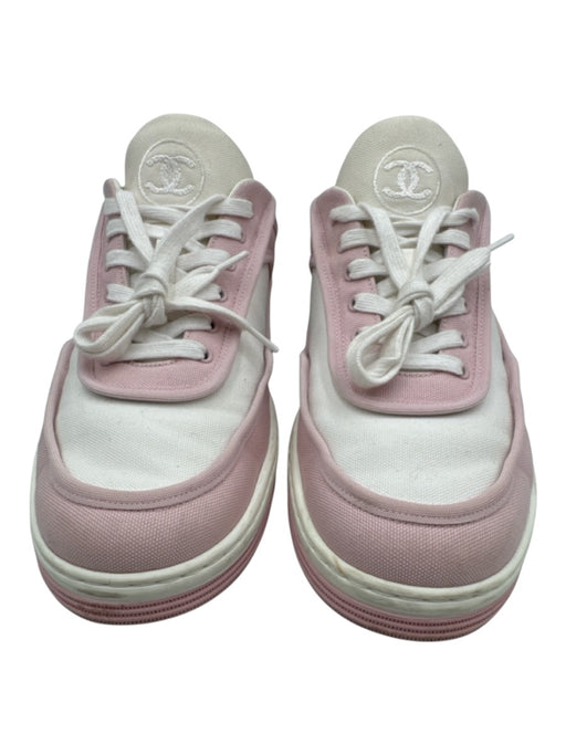 Chanel Shoe Size 39 Pink & White Canvas & Rubber Lace Up Colorblock Sneakers Pink & White / 39