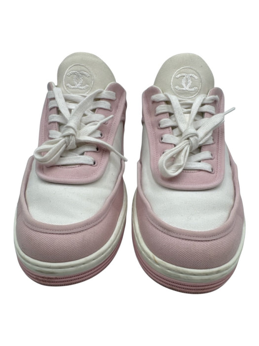 Chanel Shoe Size 39 Pink & White Canvas & Rubber Lace Up Colorblock Sneakers Pink & White / 39