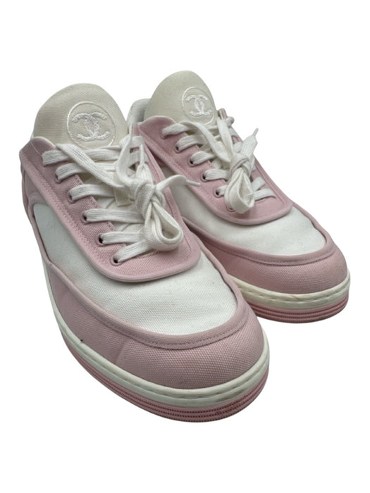Chanel Shoe Size 39 Pink & White Canvas & Rubber Lace Up Colorblock Sneakers Pink & White / 39