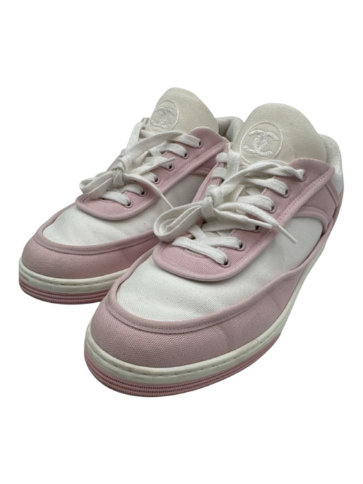 Chanel Shoe Size 39 Pink & White Canvas & Rubber Lace Up Colorblock Sneakers Pink & White / 39