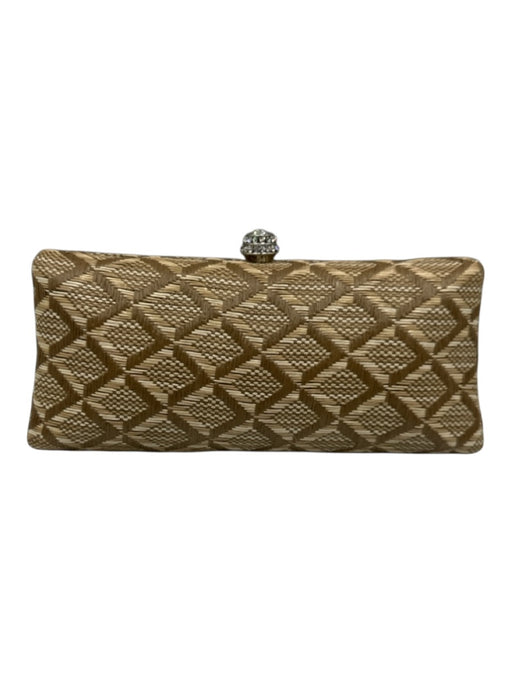 JNB Beige & Tan Straw Crystal Woven Clam Shell Clutch Bag Beige & Tan / Mini