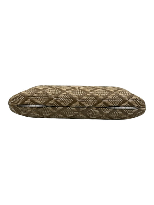 JNB Beige & Tan Straw Crystal Woven Clam Shell Clutch Bag Beige & Tan / Mini