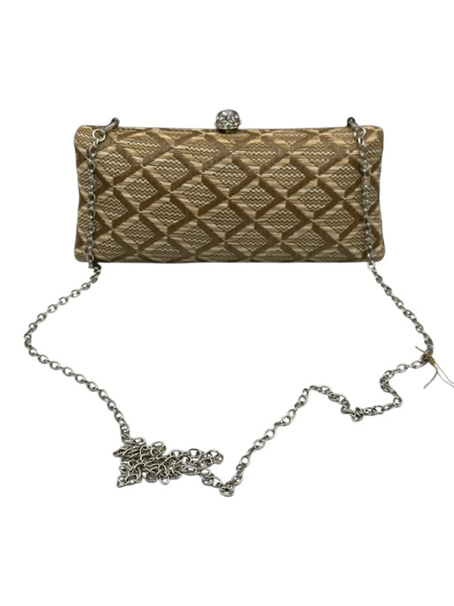 JNB Beige & Tan Straw Crystal Woven Clam Shell Clutch Bag Beige & Tan / Mini