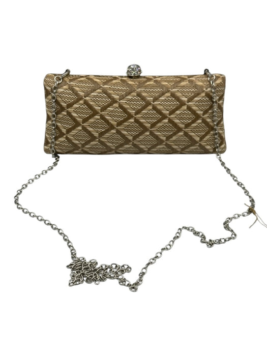 JNB Beige & Tan Straw Crystal Woven Clam Shell Clutch Bag Beige & Tan / Mini