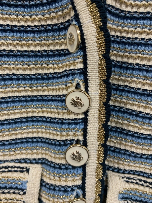 Veronica Beard Size Medium Blue, Gold, White Cotton Blend Button Front Jacket Blue, Gold, White / Medium