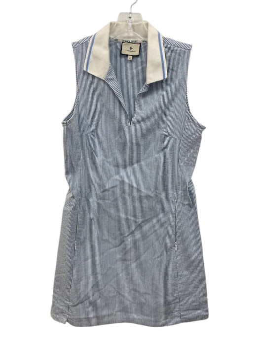 Tuckernuck Size Medium Blue & White Rayon Blend Sleeveless Striped Collar Dress Blue & White / Medium