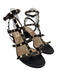 Valentino Shoe Size 40 Black & Gold Leather Caged Rockstud Open Toe Sandals Black & Gold / 40