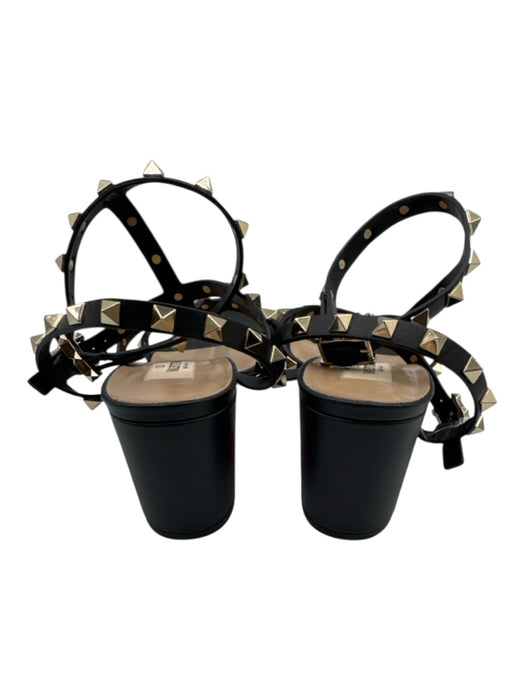 Valentino Shoe Size 40 Black & Gold Leather Caged Rockstud Open Toe Sandals Black & Gold / 40