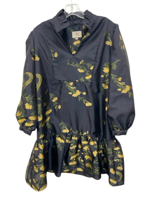 Tuckernuck Size Medium navy, Green, Yellow Polyester Long puff sleeve Dress navy, Green, Yellow / Medium