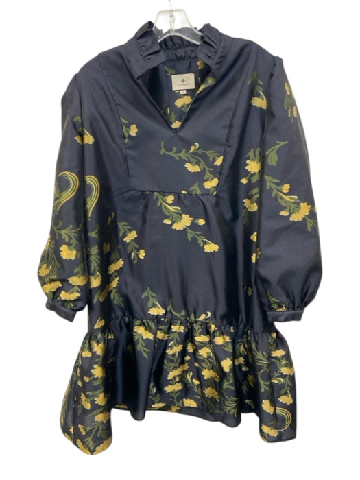 Tuckernuck Size Medium navy, Green, Yellow Polyester Long puff sleeve Dress navy, Green, Yellow / Medium