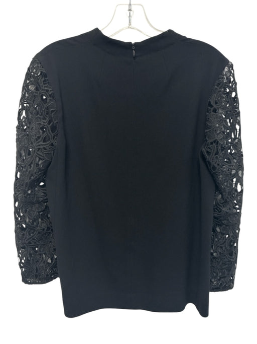 Escada Size 36 Black Triacetate Long Sleeve Floral Lace V Neck Darted Top Black / 36