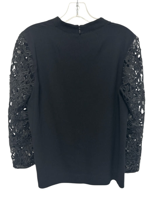 Escada Size 36 Black Triacetate Long Sleeve Floral Lace V Neck Darted Top Black / 36