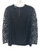 Escada Size 36 Black Triacetate Long Sleeve Floral Lace V Neck Darted Top Black / 36
