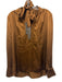 Elie Tahari Size Medium Brown Silk Long Sleeve V Neck Beaded Fringe Satin Top Brown / Medium