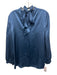 Ravella Size Medium Blue Silk Long Sleeve Button Neck Tie Sash Satin Top Blue / Medium