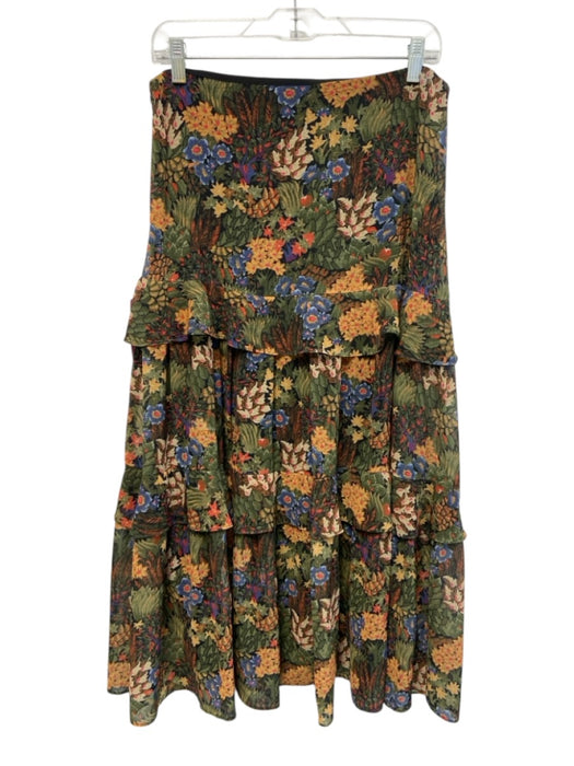 J Mclaughlin Size 8 Green, Blue, Yellow Polyester High Rise Floral Maxi Skirt Green, Blue, Yellow / 8