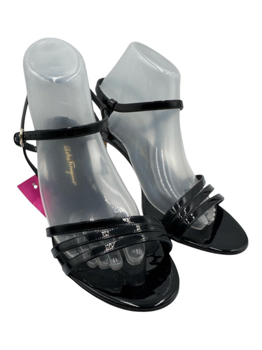 Salvatore Ferragamo Shoe Size 9.5 Black Patent Leather Ankle Strap Sandals Black / 9.5