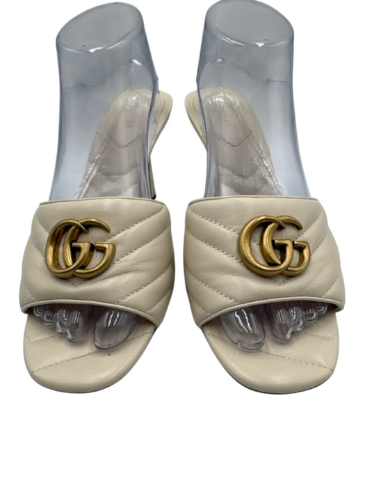 Gucci Shoe Size 40 Cream White Leather open toe Double G Marmont Mule Sandals Cream White / 40